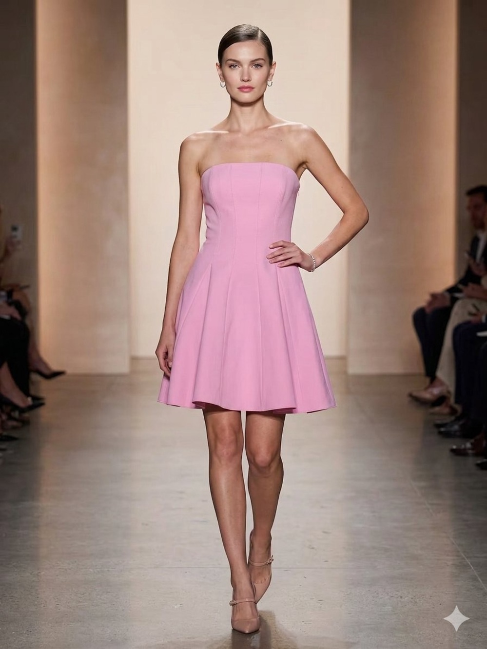 Monique Lhuillier Strapless Pink A-Line Cocktail Dress